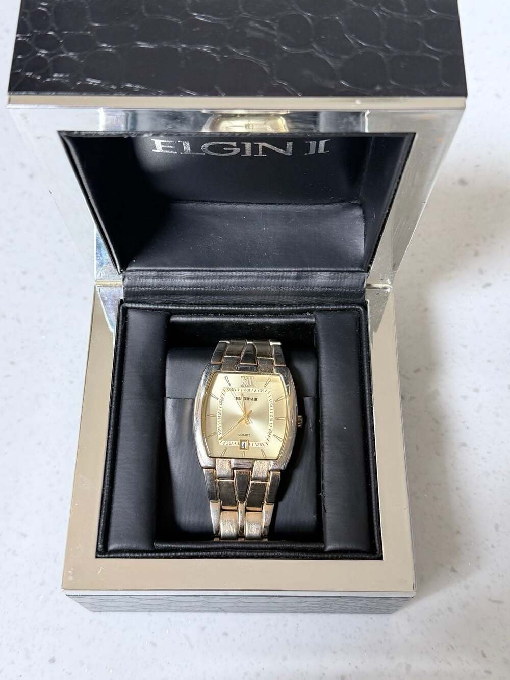 Elgin II EL2A2 Quartz Gold-Tone Rectangular Dress Watch